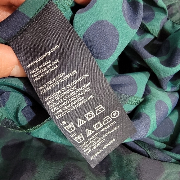 Tommy Hilfiger Green and Blue Polka Dot Midi flowy Skirt with Sash Toe Size Larg - Picture 10 of 13